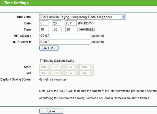 настройка времени