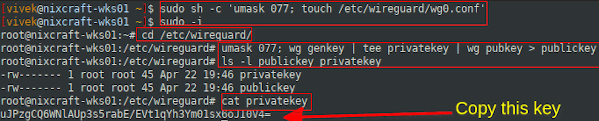 wireguard copy privatkey